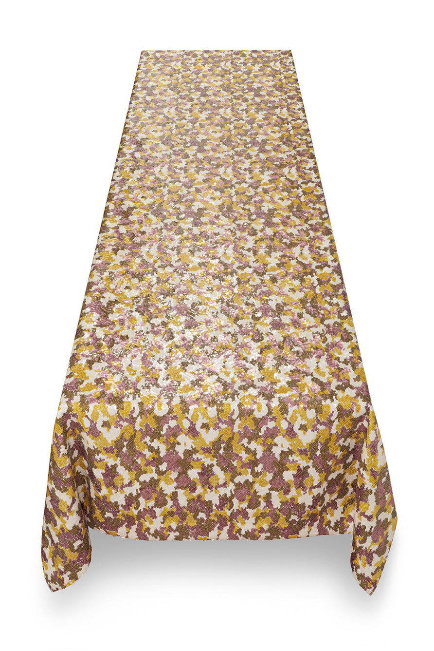 S&B Couture: 'London Plane' Sequin Table Gown in Khaki, Yellow, Dusty Pink and White