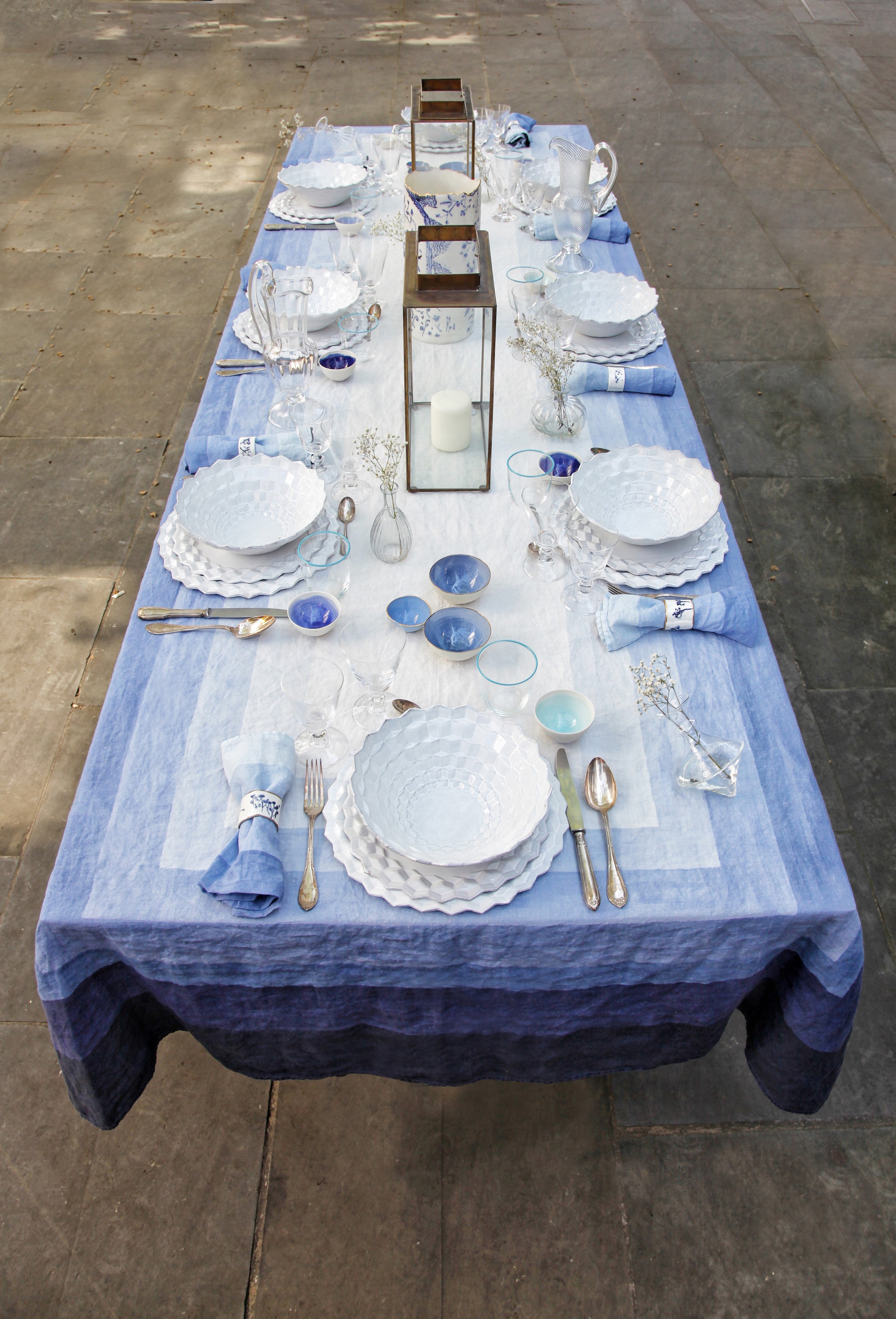 'Shades Of Blue' Striped Linen Tablecloth