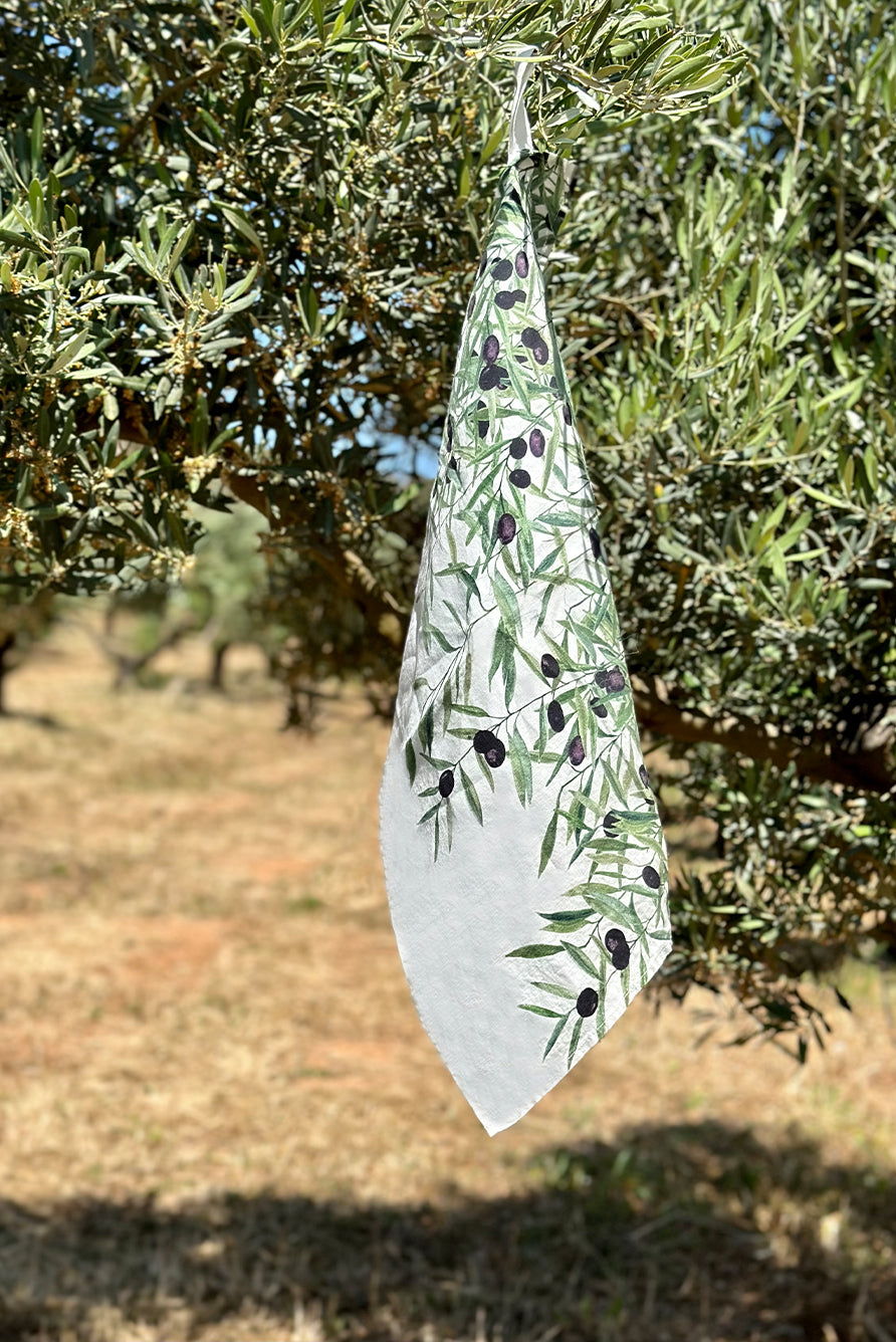 'L'Olivier' Linen Napkin in Green, 50x50cm