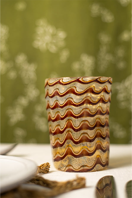 Handblown Murano Wave Tumbler in Burgundy & Gold