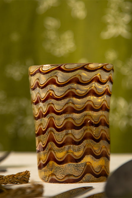 Handblown Murano Wave Tumbler in Burgundy & Gold