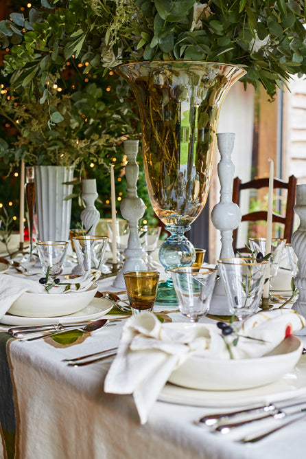 Gold 'Doves' Linen Tablecloth in White