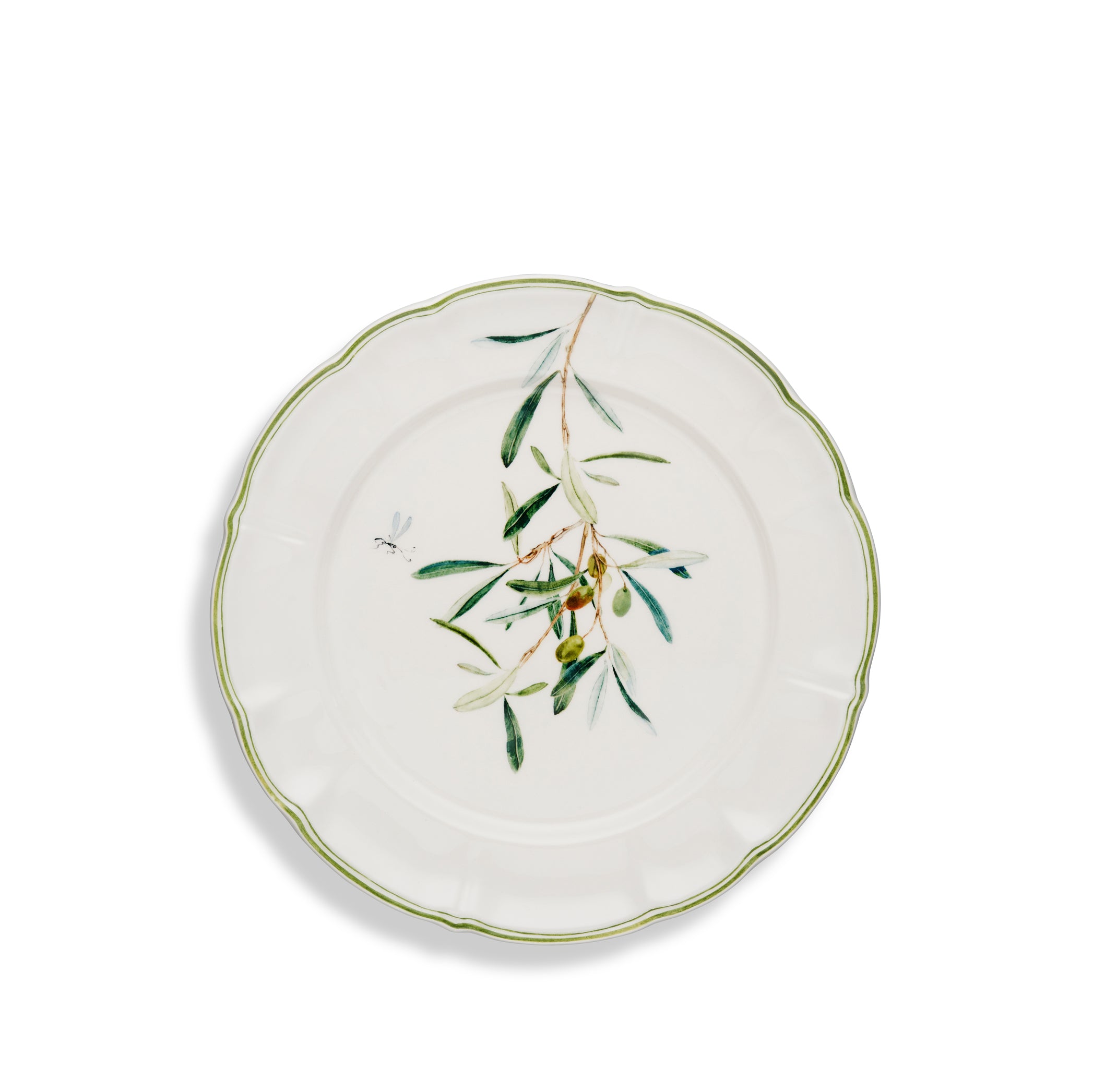 Olive Branch Scalloped Dinner Plate With Small Insect, 26cm