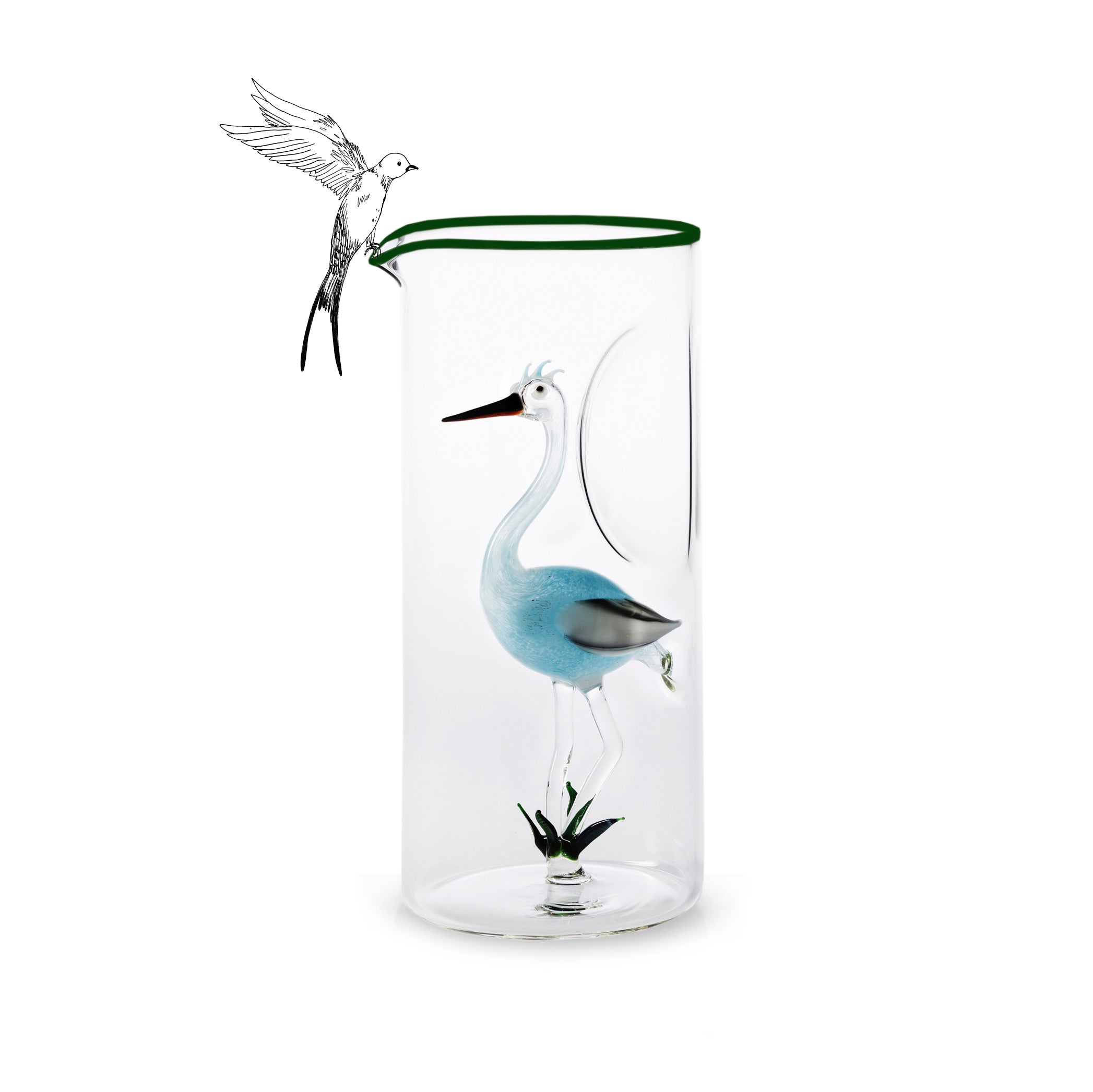Handblown Glass Stork Carafe, 24.5cm