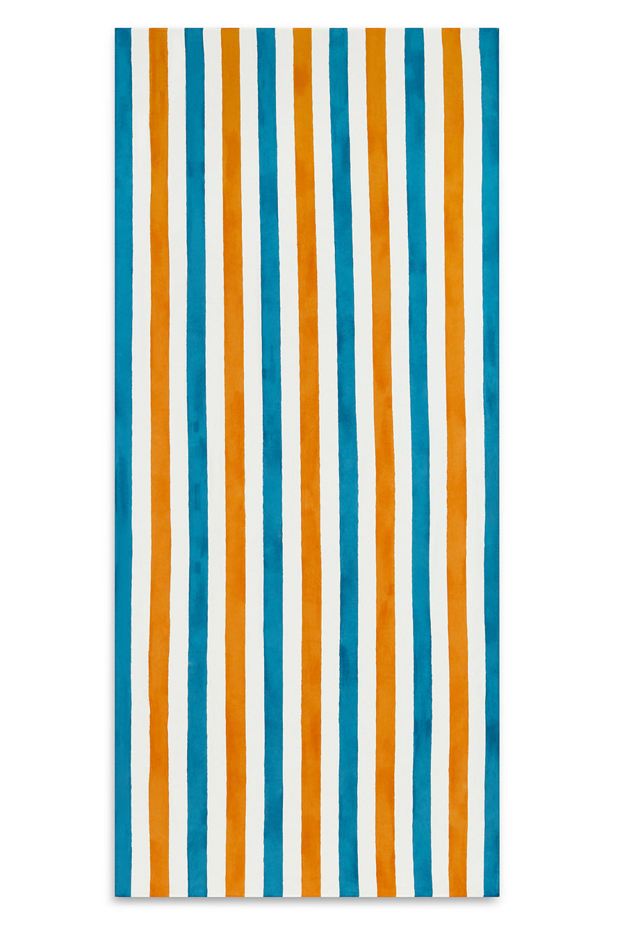 'Stripe' Linen Tablecloth in Sky Blue & Orange