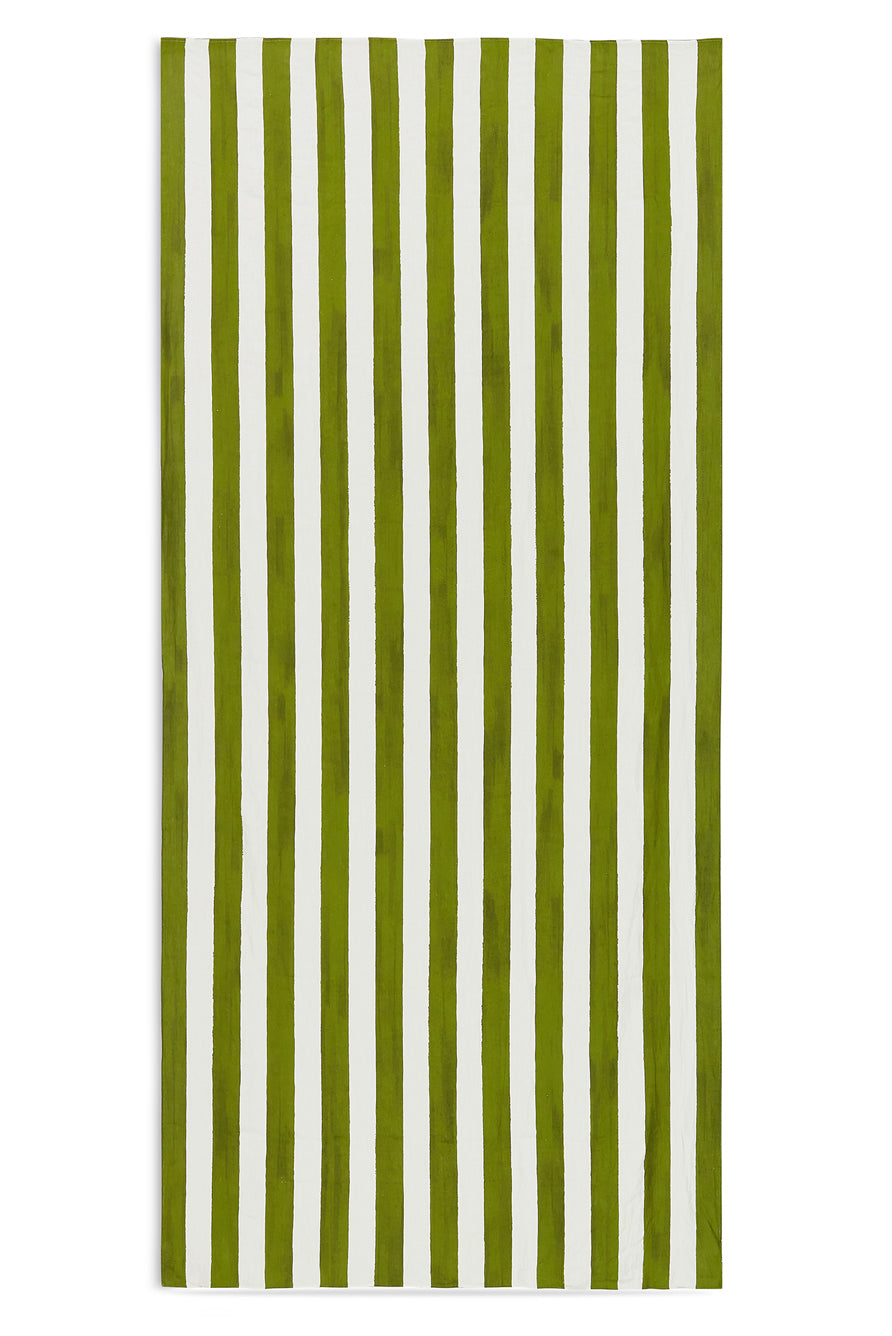 Stripe Linen Tablecloth in White & Green