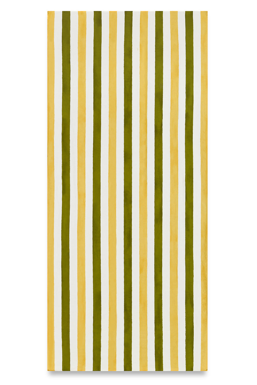 'Stripe' Linen Tablecloth in Avocado Green & Lemon Yellow