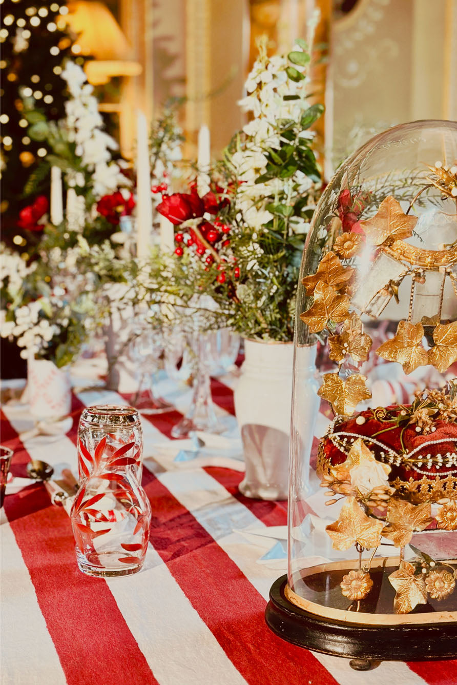 'Stripe' Linen Tablecloth in White & Red
