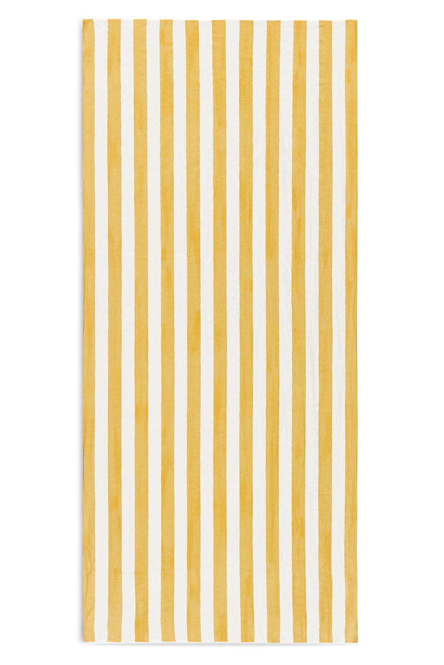 Stripe Linen Tablecloth in White & Yellow