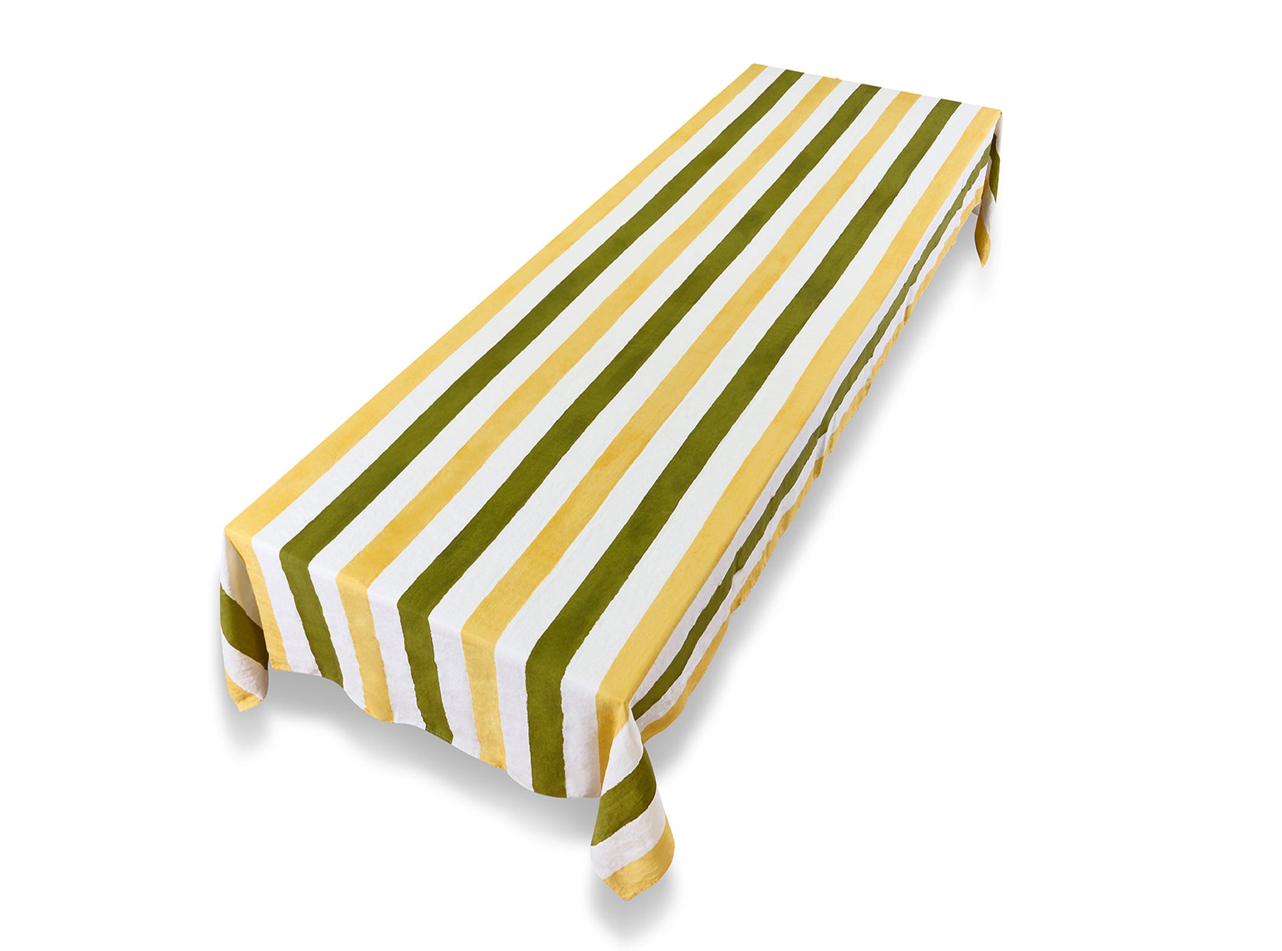 'Stripe' Linen Tablecloth in Avocado Green & Lemon Yellow