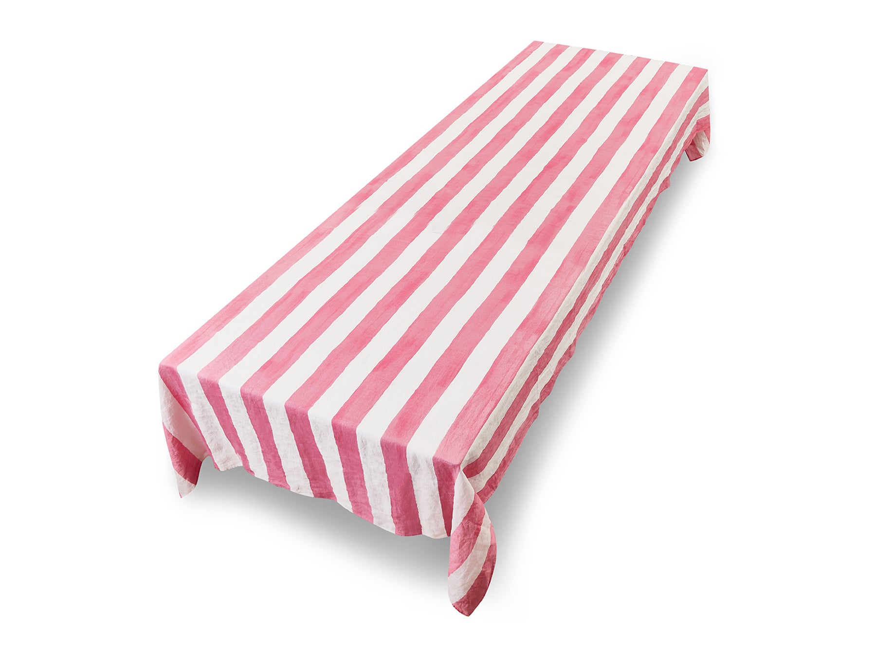Stripe Linen Tablecloth in White & Pink