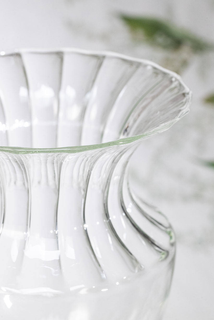 Tall Aurora Clear Handblown Glass Vase On Stand, 33cm