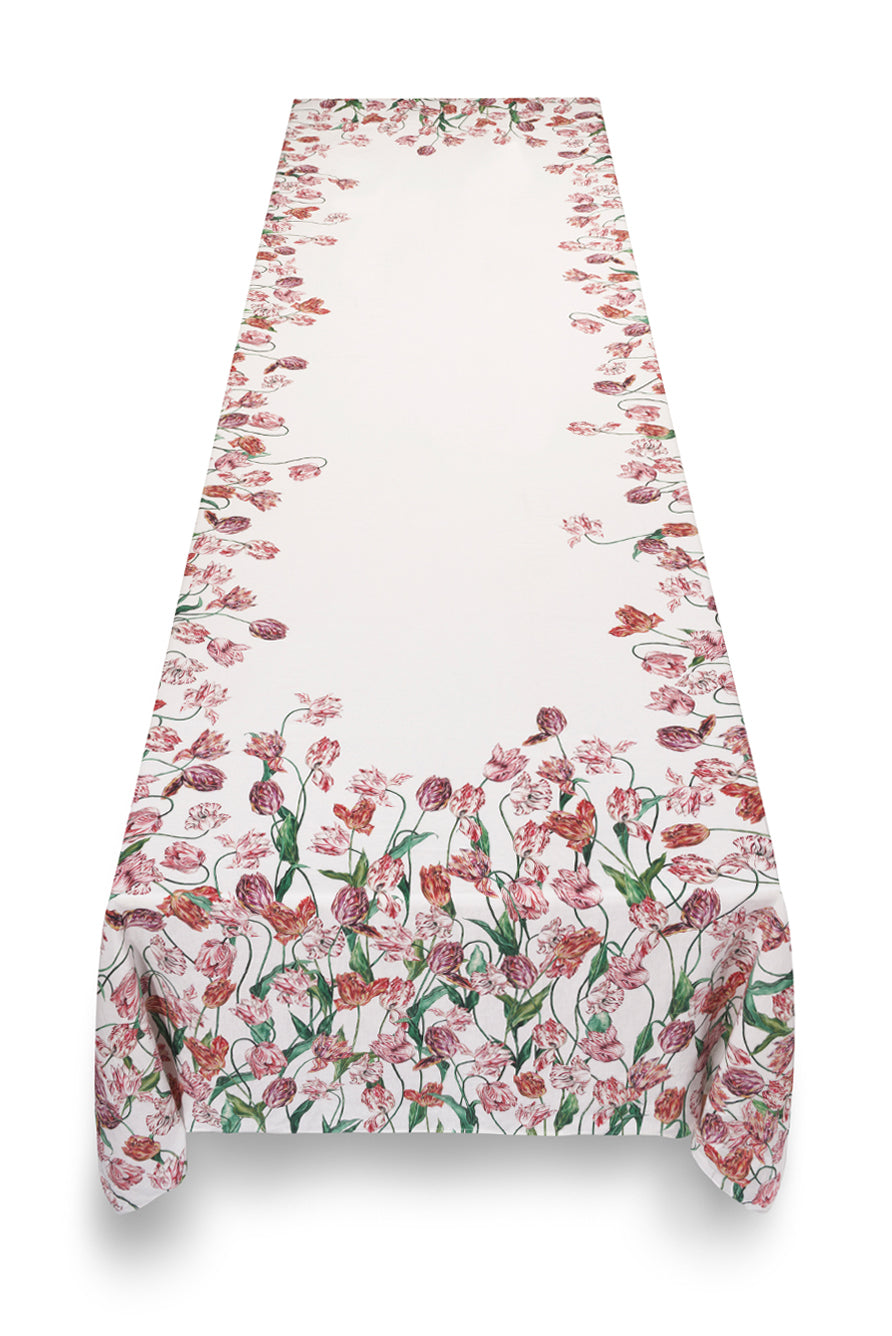'Tulip' Linen Tablecloth in Red & Pink