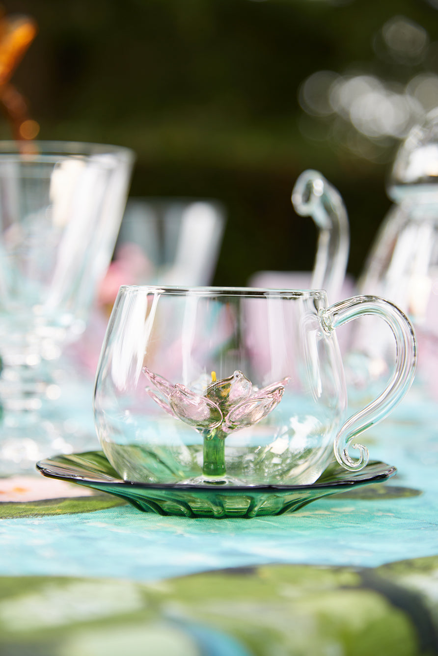 S&B x Casarialto: Handblown Murano Waterlily Tea Cup & Saucer, 15cm