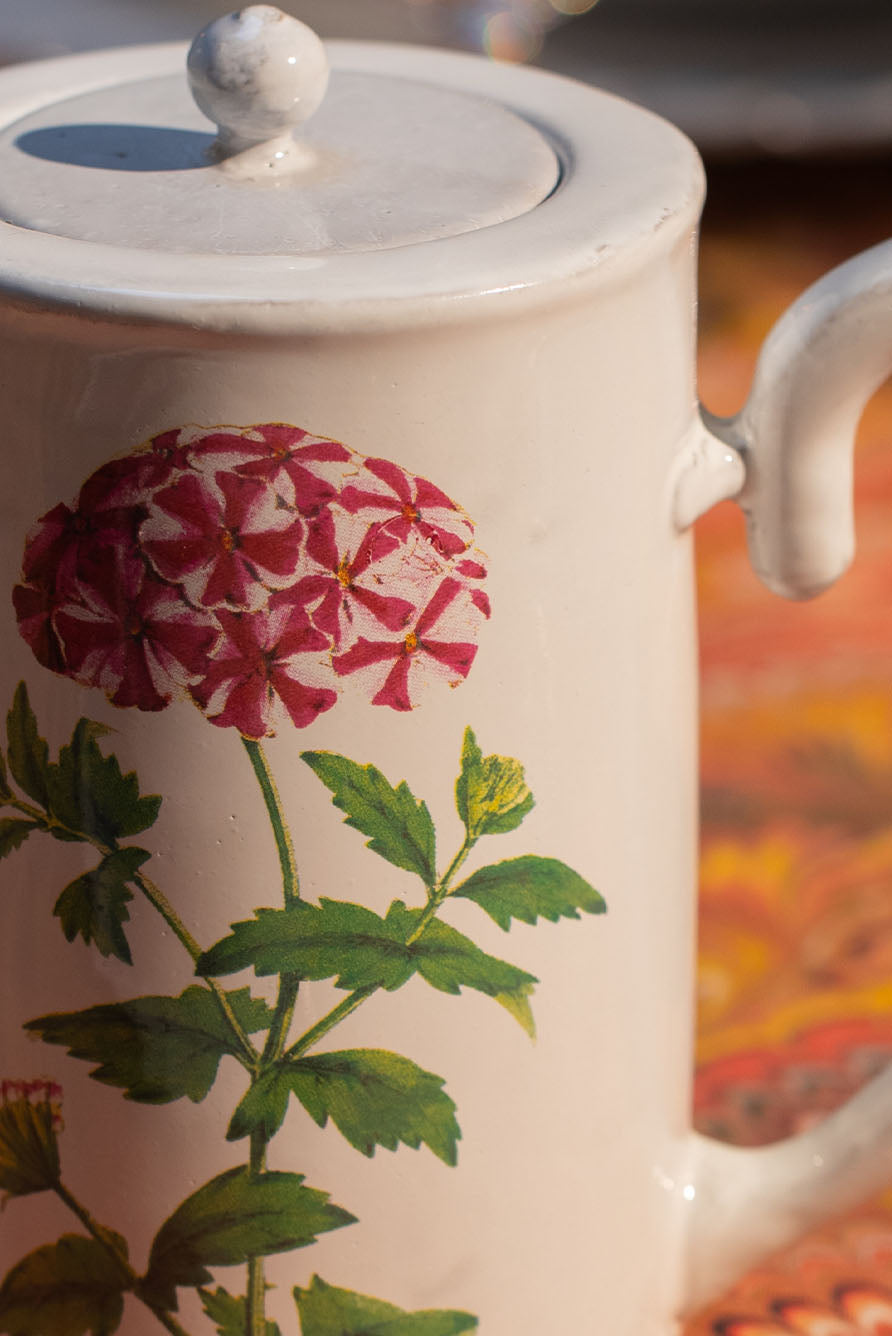 White Ceramic Red Star Phlox Coffee Pot by Astier de Villatte, 17cm