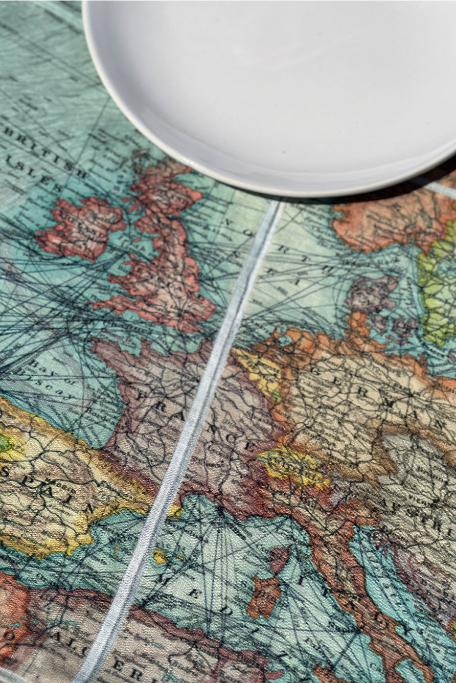 1914 Nautical World Map Linen Tablecloth