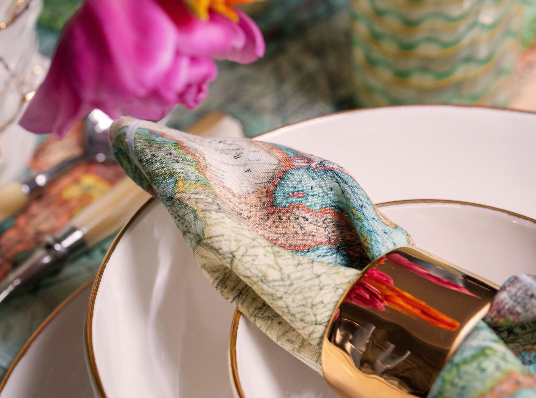 1914 Nautical World Map Linen Napkin, 50x50cm