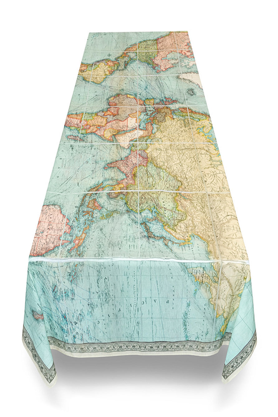 1914 Nautical World Map Linen Tablecloth