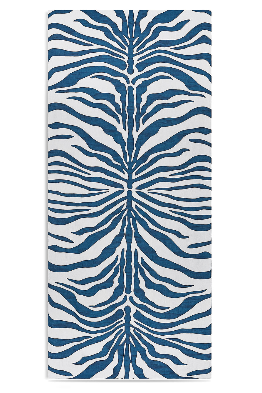 Zebra Linen Tablecloth in Petrol Blue