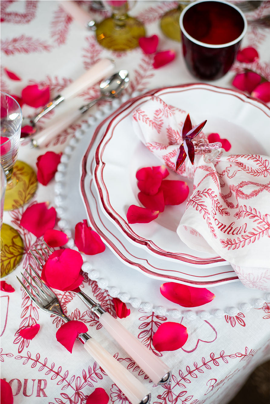 'Amour Bonheur' Linen Napkin, 50x50cm