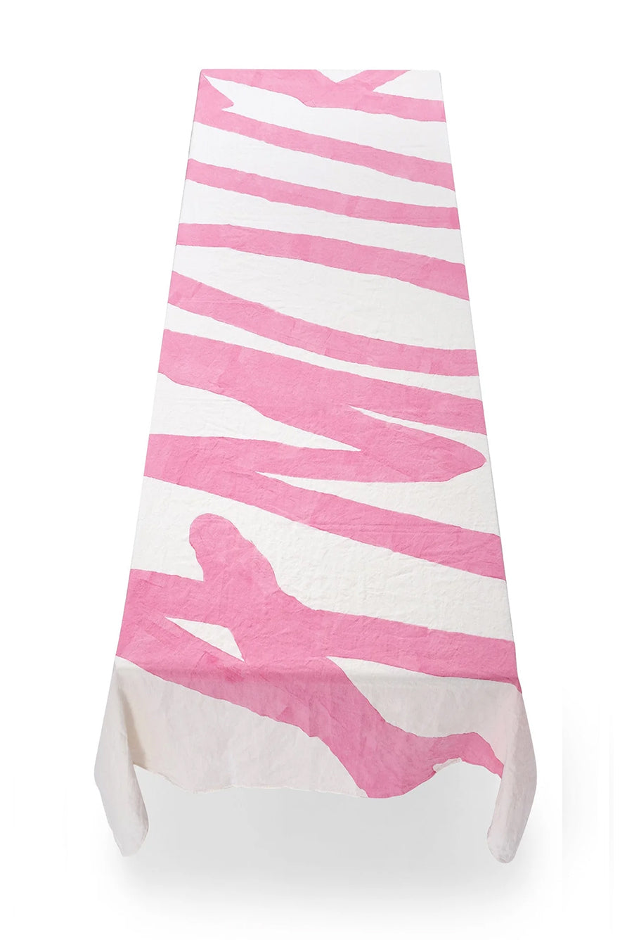 'Amour' Word Linen Tablecloth in Rose Pink