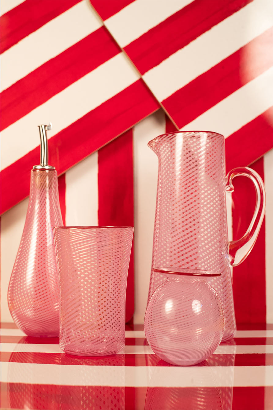 Handblown Pink Filigrana Small Bud Vase, 8cm
