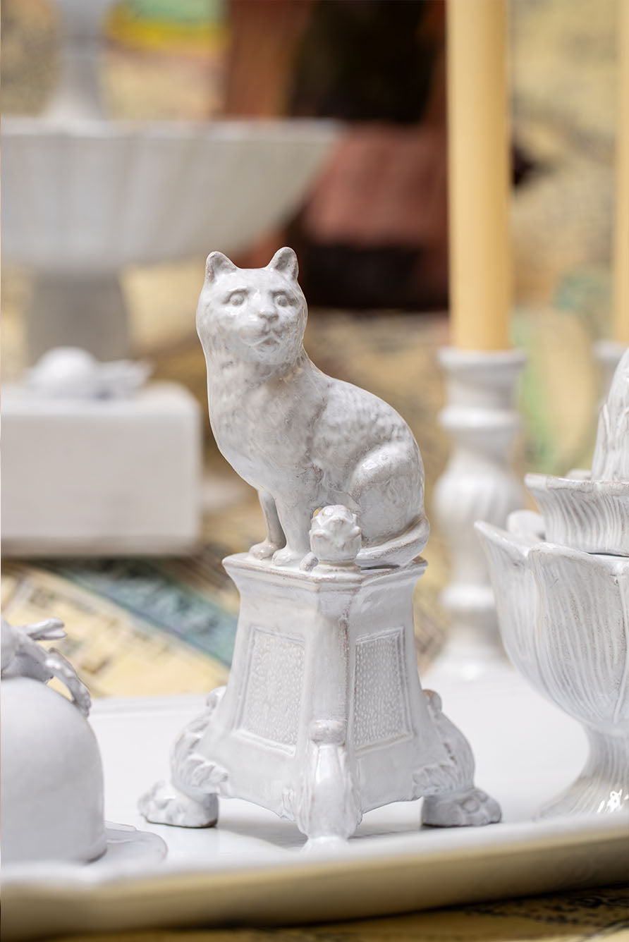 White Ceramic Cat Monument Incense Holder by Astier de Villatte, 19cm