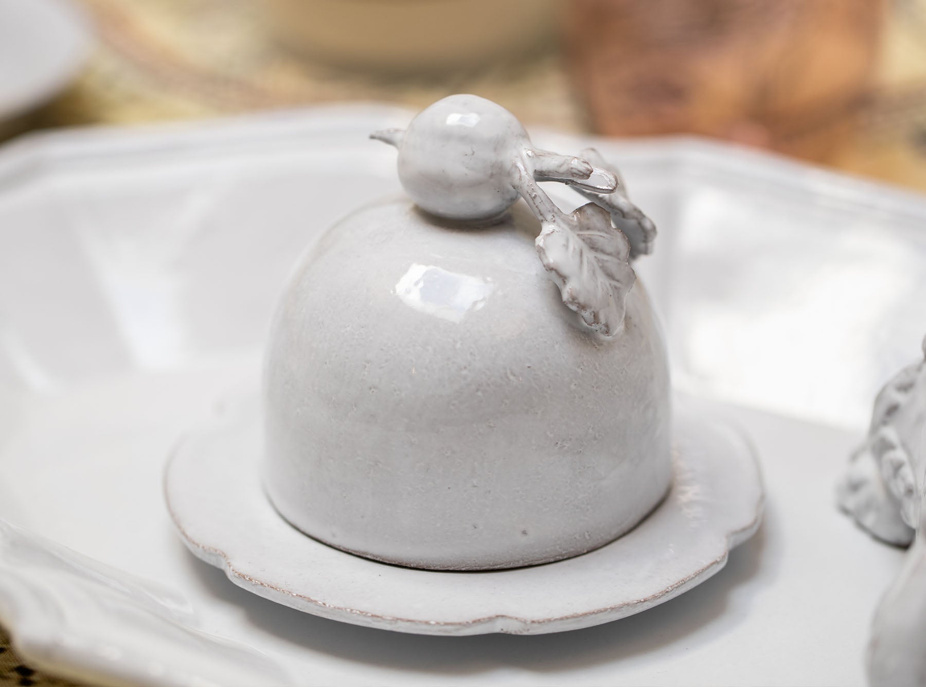 White Ceramic Radish Small Round Butter Dish by Astier de Villatte, 11.5cm