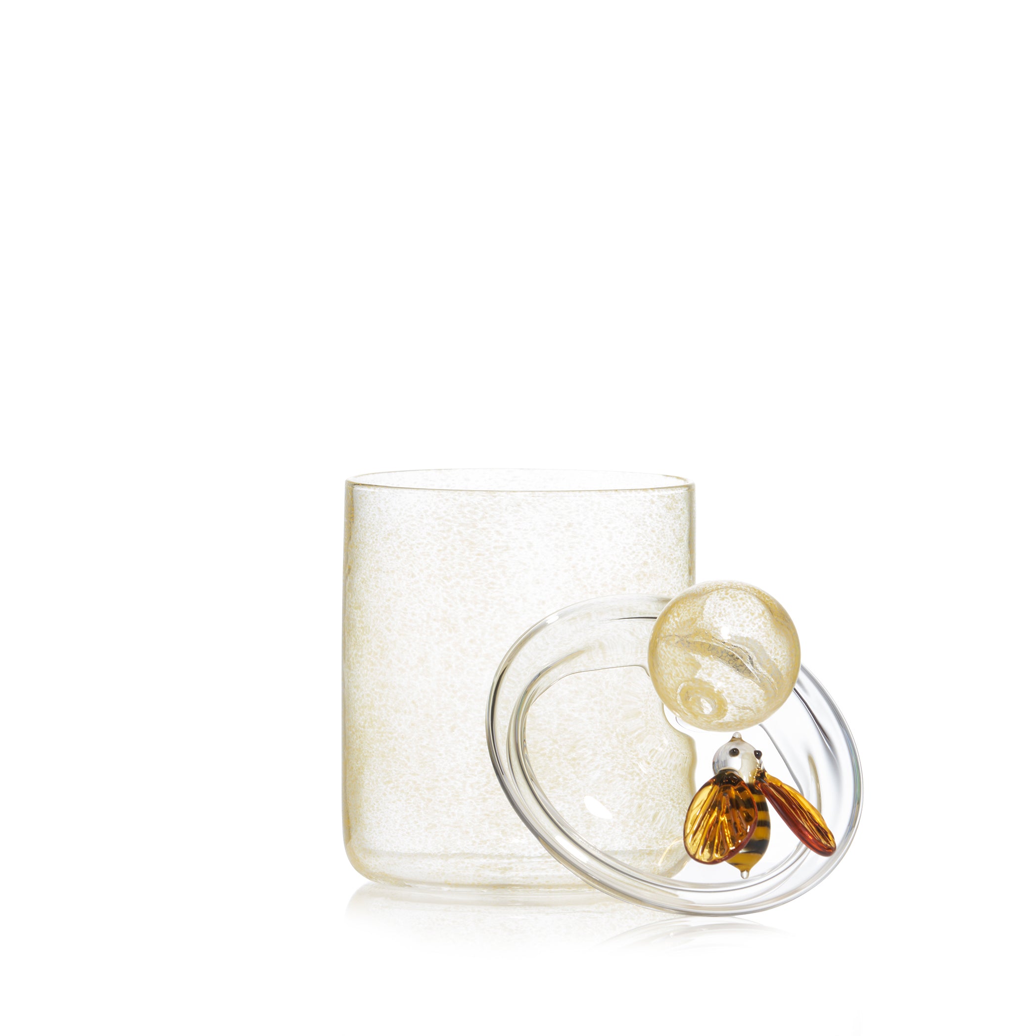 Handblown Glass Yellow Bee Jar, 17.5cm