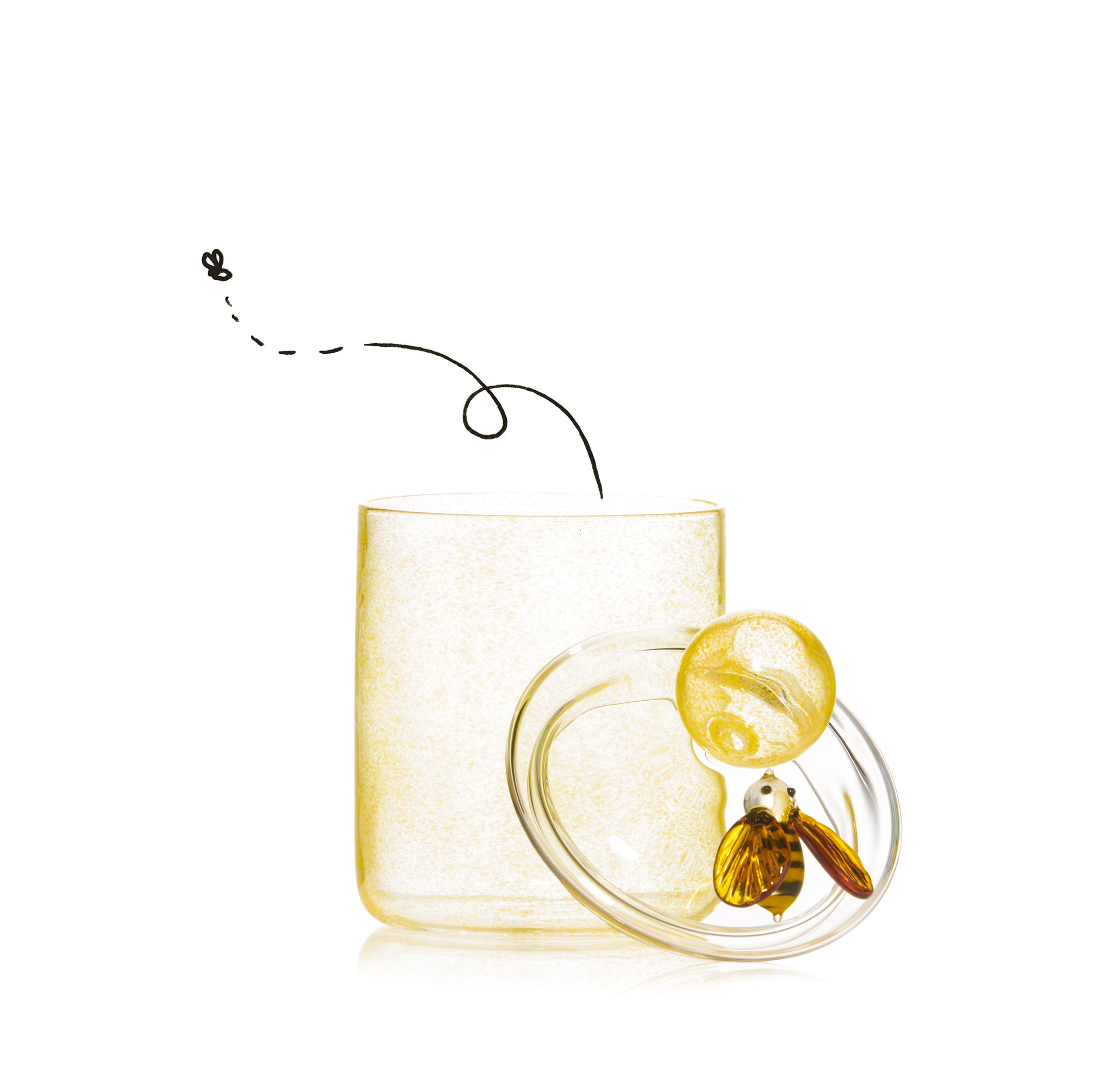 Handblown Glass Yellow Bee Jar, 17.5cm