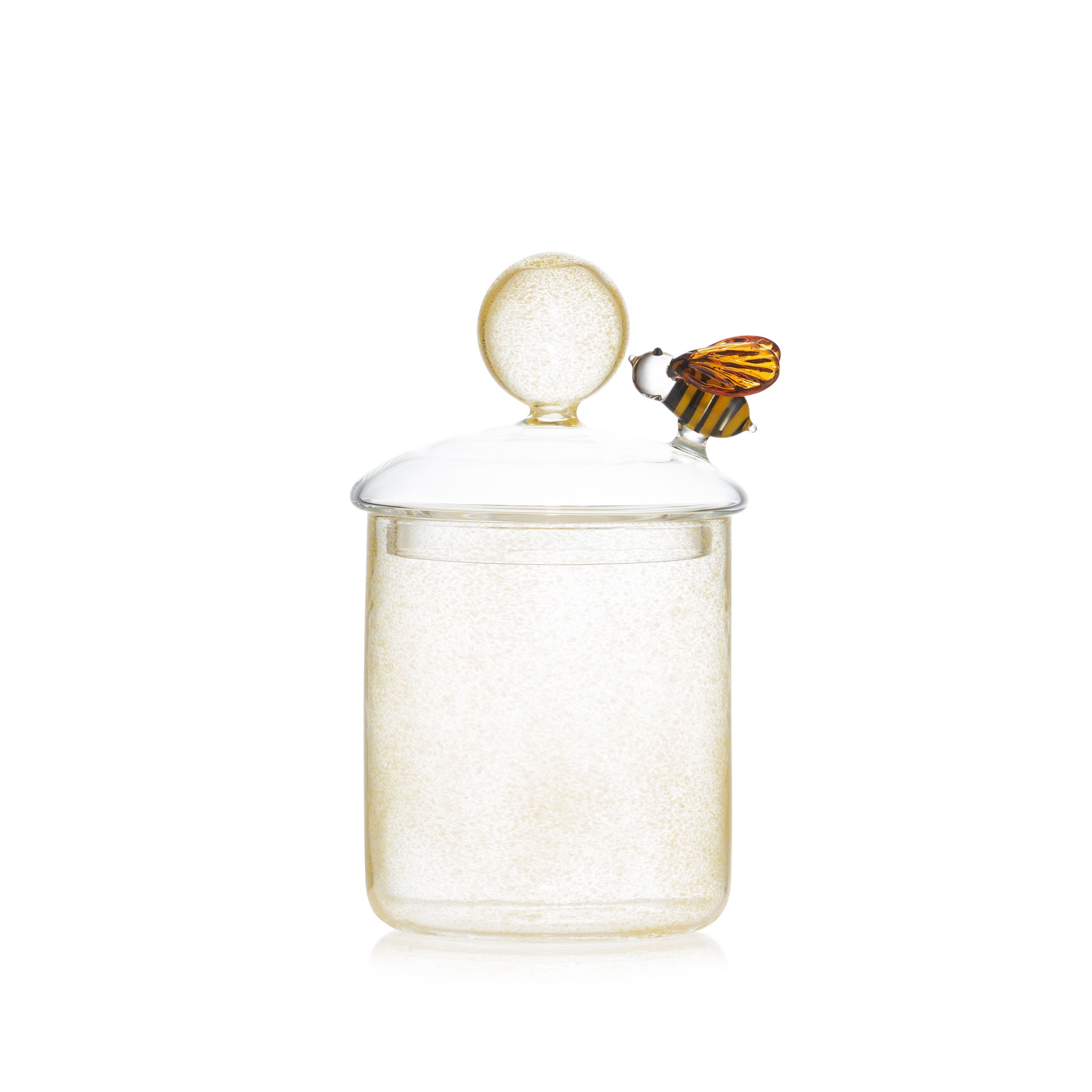 Handblown Glass Yellow Bee Jar, 17.5cm