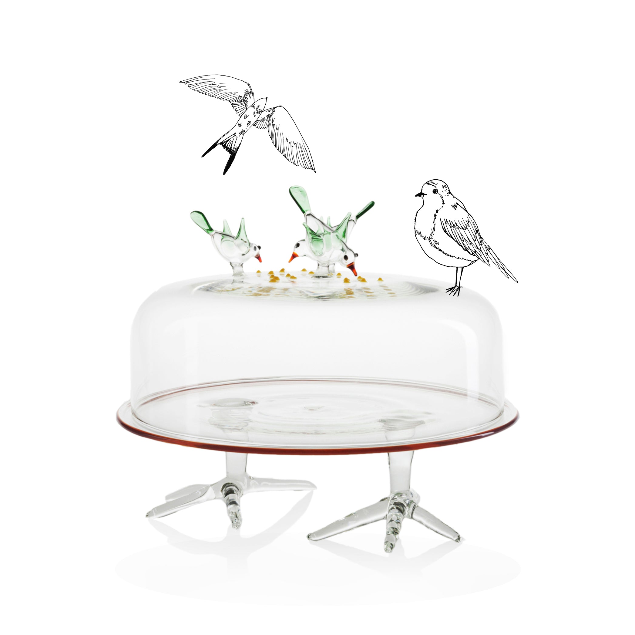 Handblown Glass Bird Seed Cake Stand, 31cm