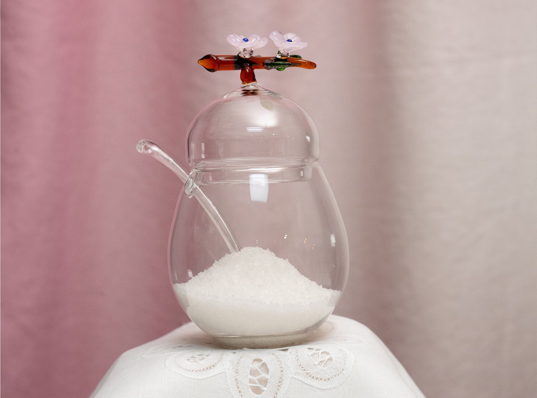 S&B x Casarialto 'Blossom' Handblown Glass Sugar Bowl & Spoon 