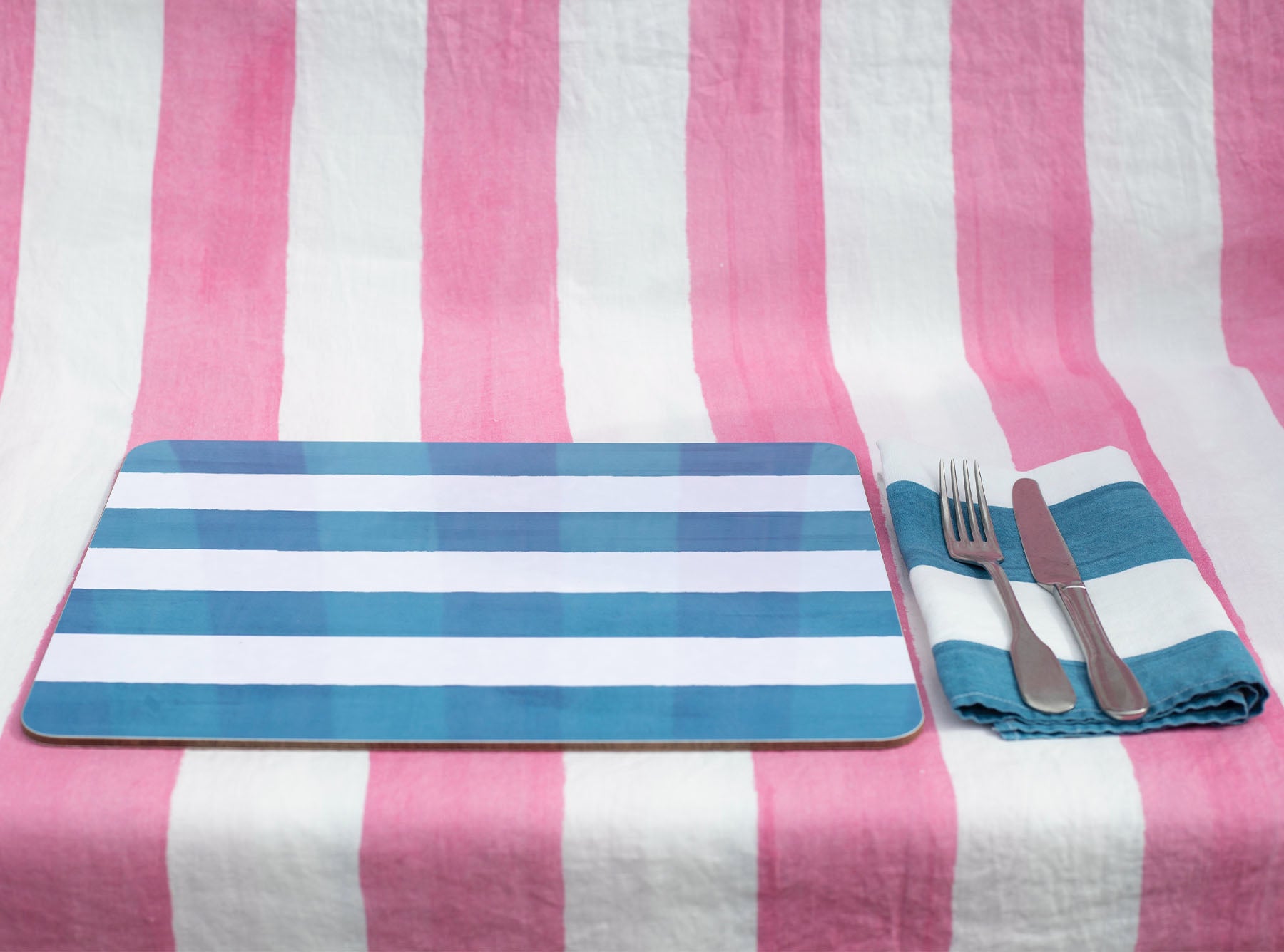 'Stripe' Cork-Backed Placemat in Sky Blue, 29 x 38cm