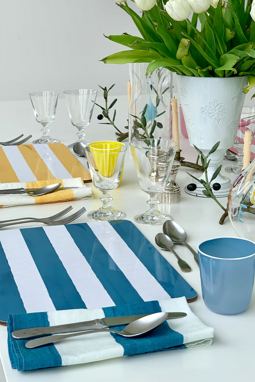'Stripe' Cork-Backed Placemat in Sky Blue, 29 x 38cm