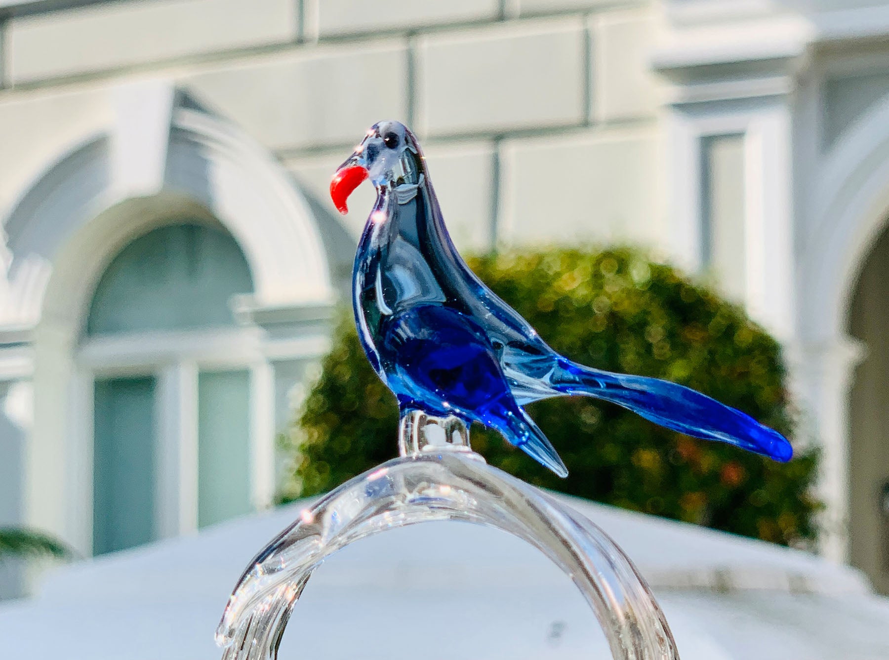 Handblown Glass Tropical Bird Napkin Ring in Blue