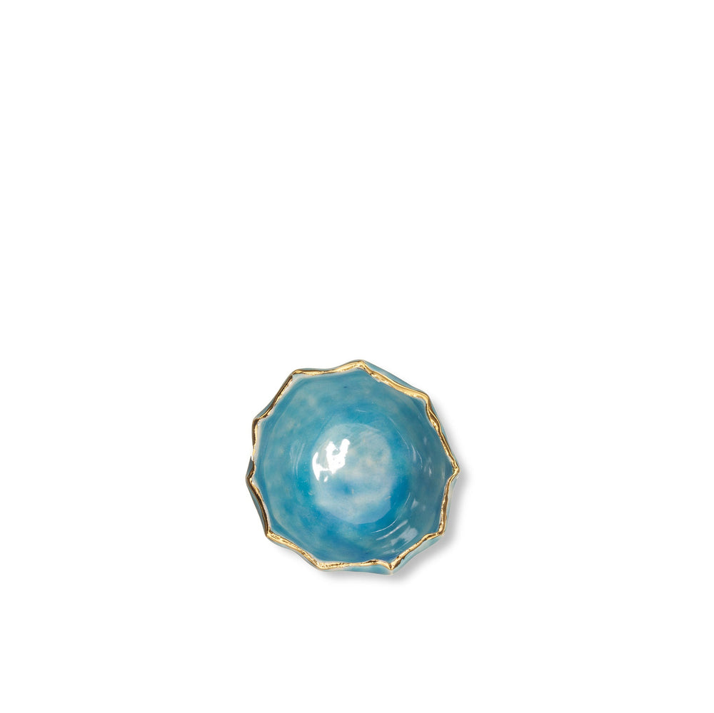 Gold Rim Blue Pinch Pot, 7cm