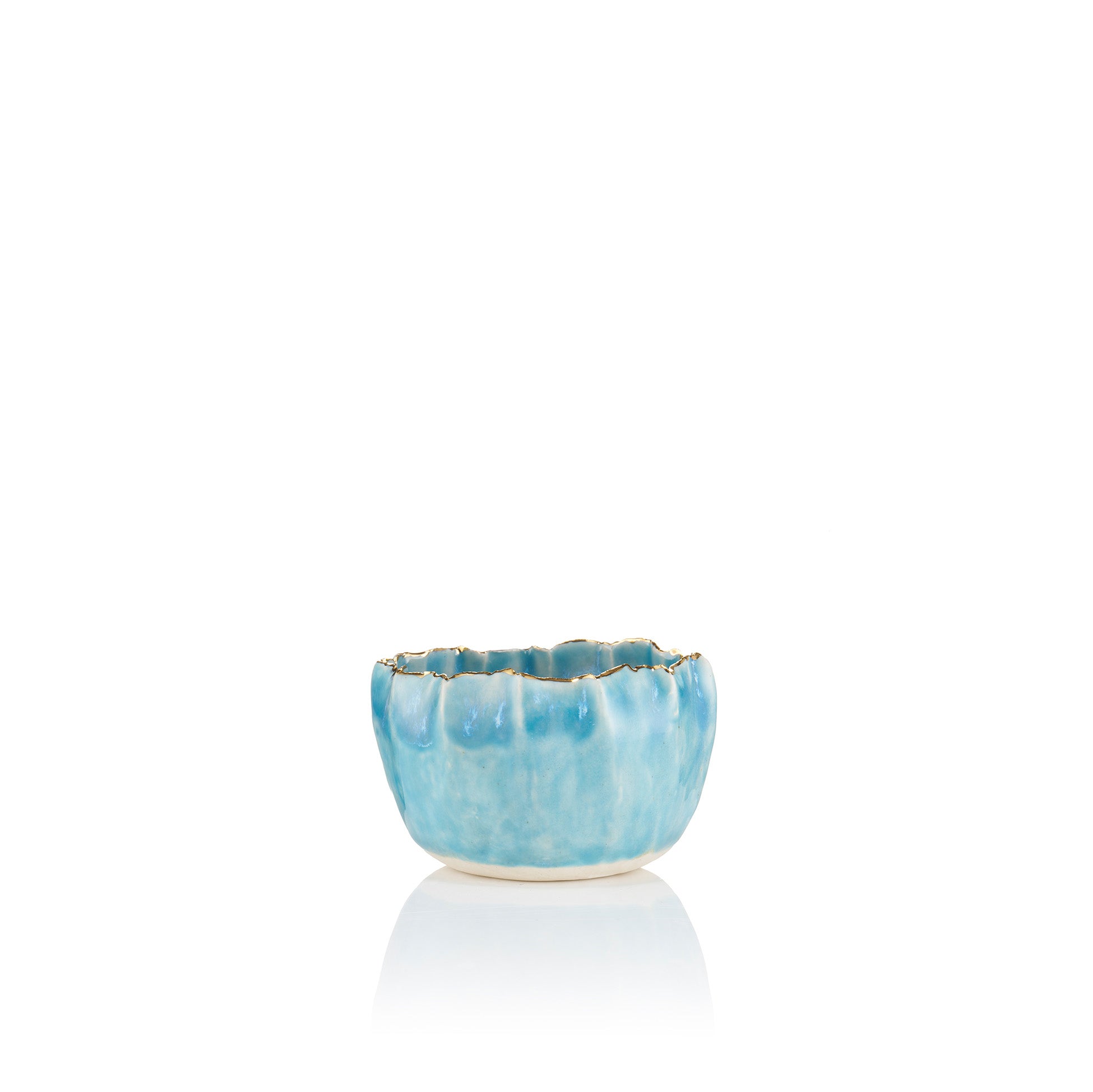 Gold Rim Blue Pinch Pot, 7cm