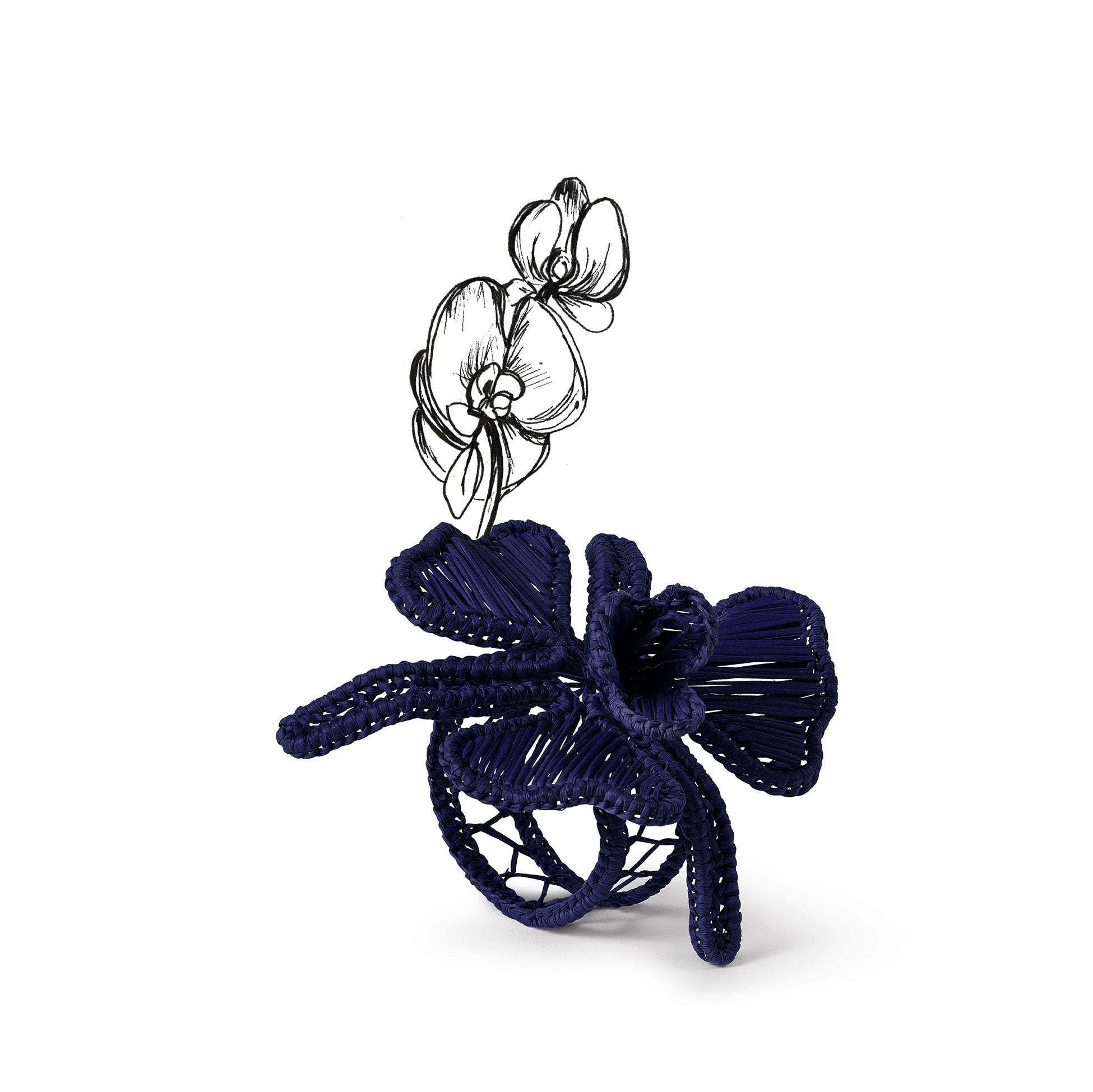 Handwoven Orchid Napkin Ring in Dark Blue