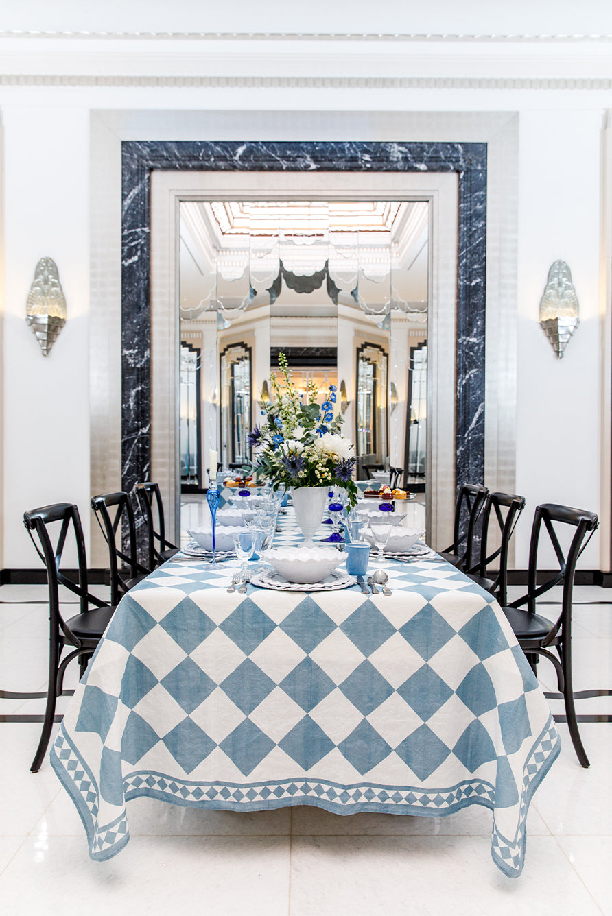 'Blue Check' Summerill & Bishop x Claridge's Linen Tablecloth