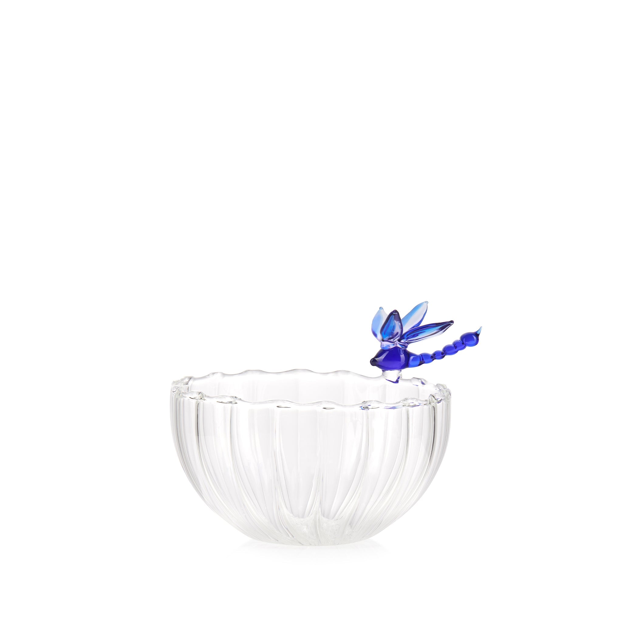 S&B Exclusive Handblown Glass Dragonfly Bowl in Blue
