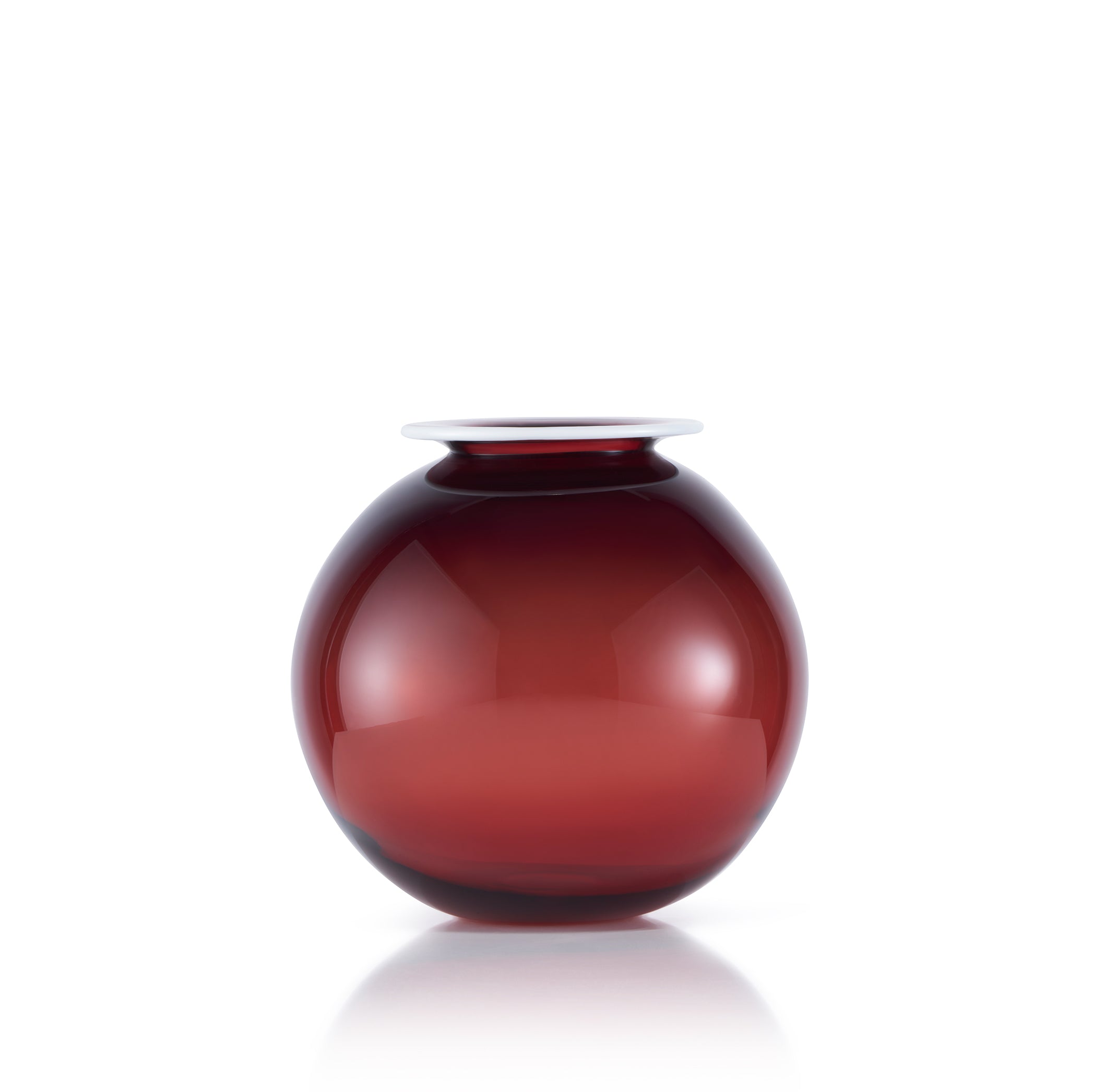 Handblown Bumba Glass Round Vase in Claret Red, 14cm