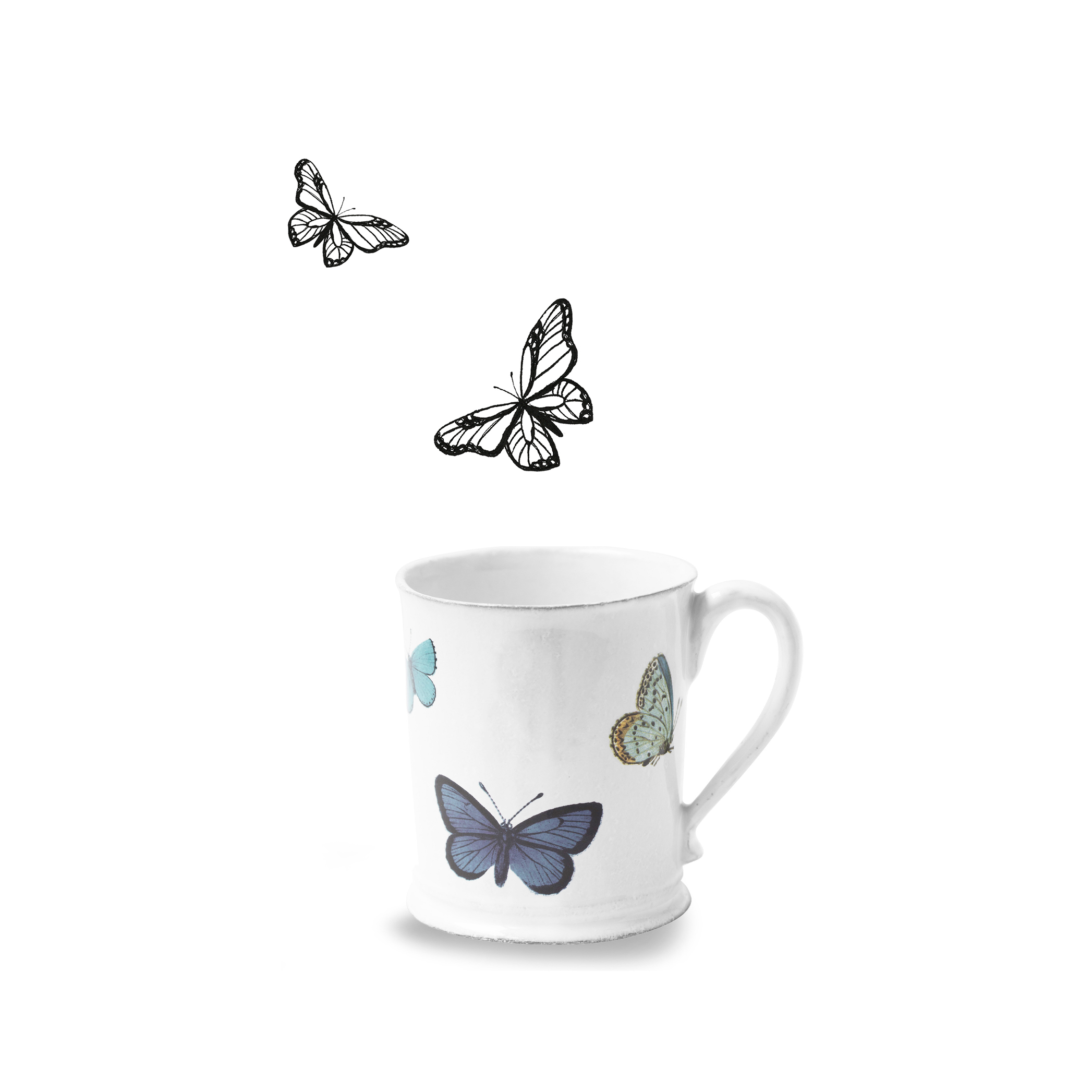 Small Adonis Blue Butterfly Mug by Astier de Villatte, 11 cm