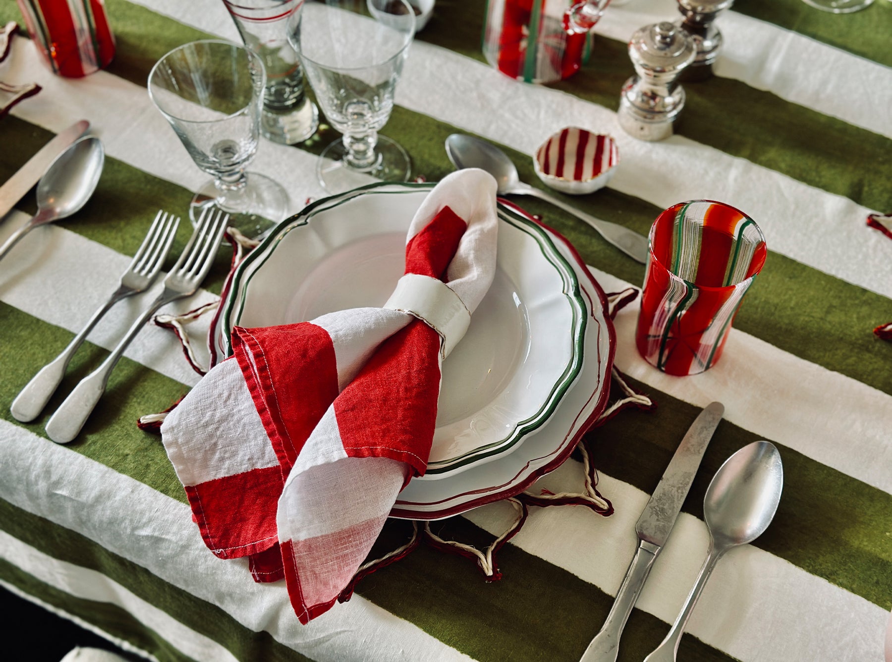 Handblown Christmas Red & Green Stripes Medium Jug 22cm