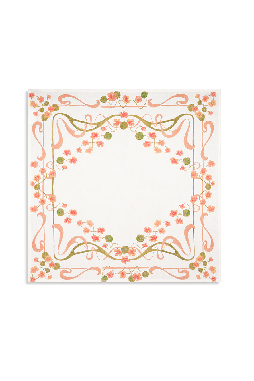 'Capucines' Linen Napkin in Peach Pink & Avocado Green