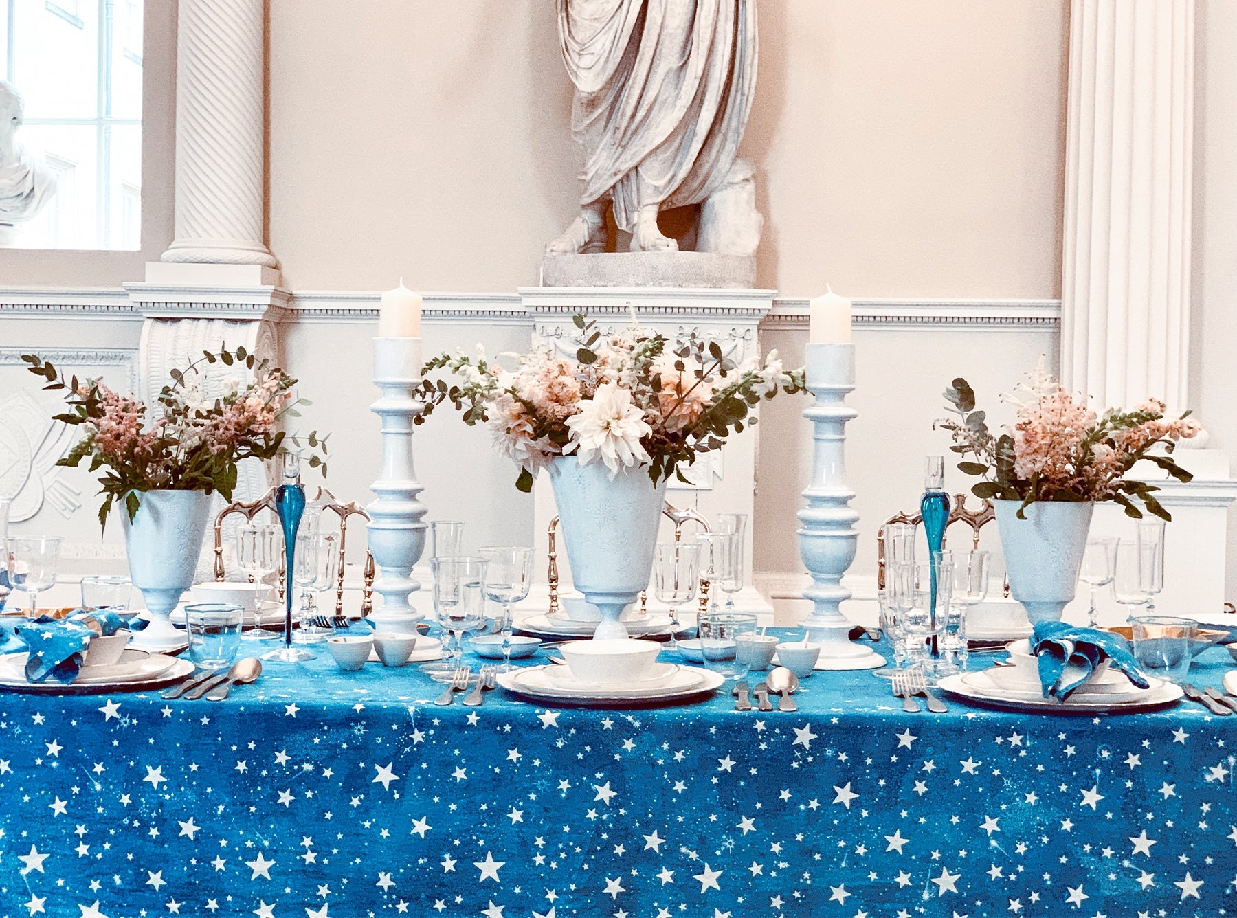'Celestial Stars' Linen Tablecloth in Blue