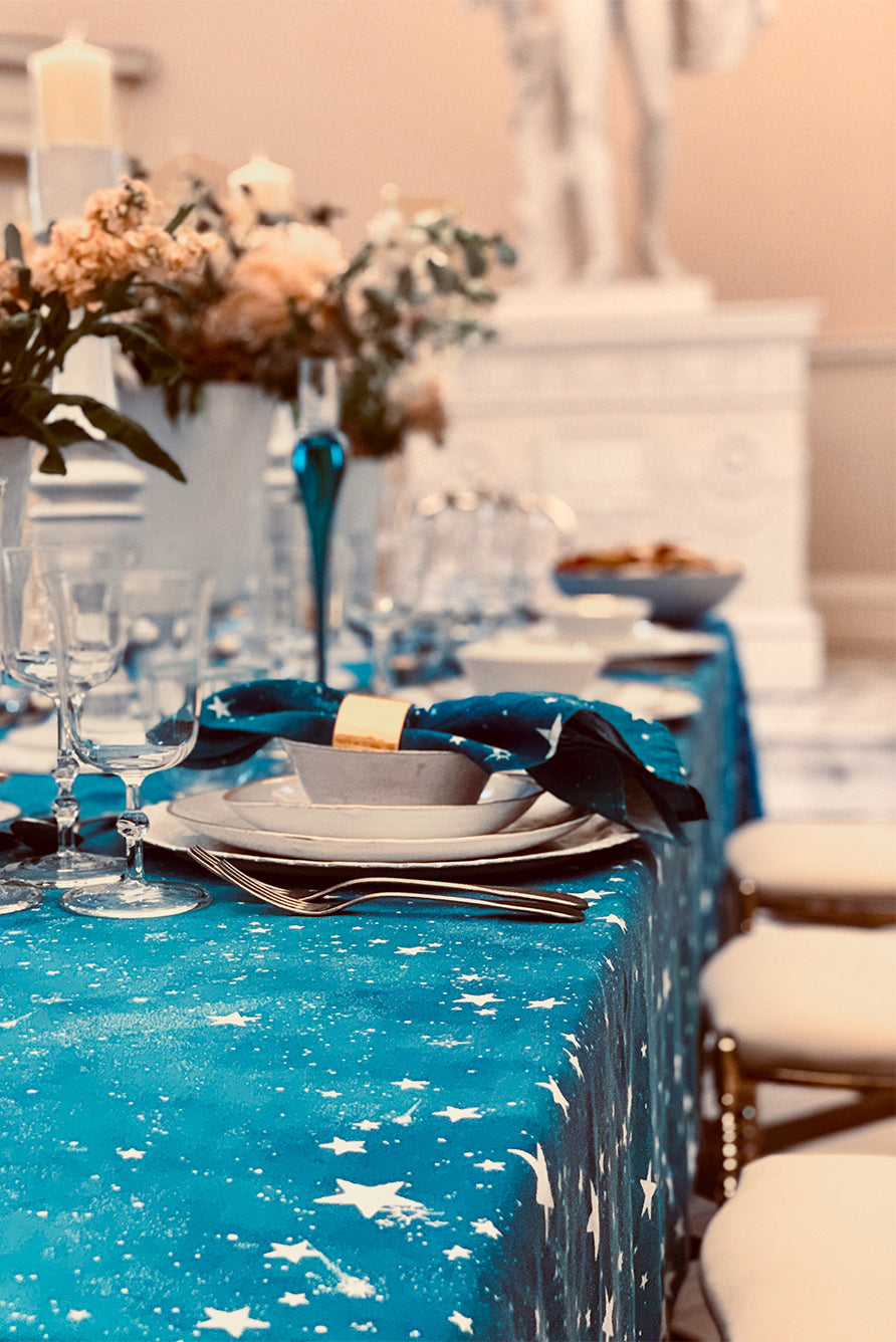 'Celestial Stars' Linen Tablecloth in Blue
