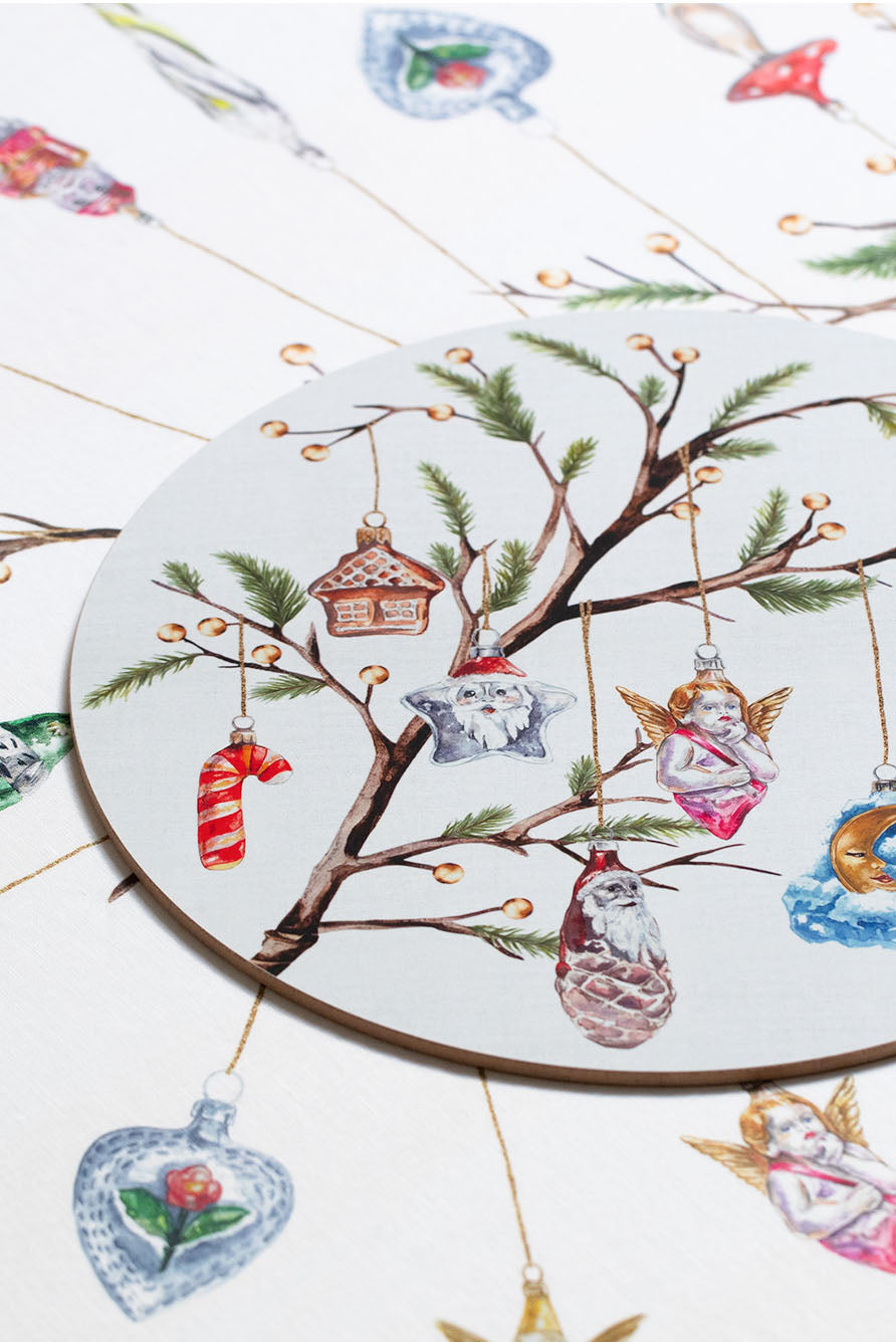 'Christmas Ornaments' Round Cork-Backed Placemat, 34cm