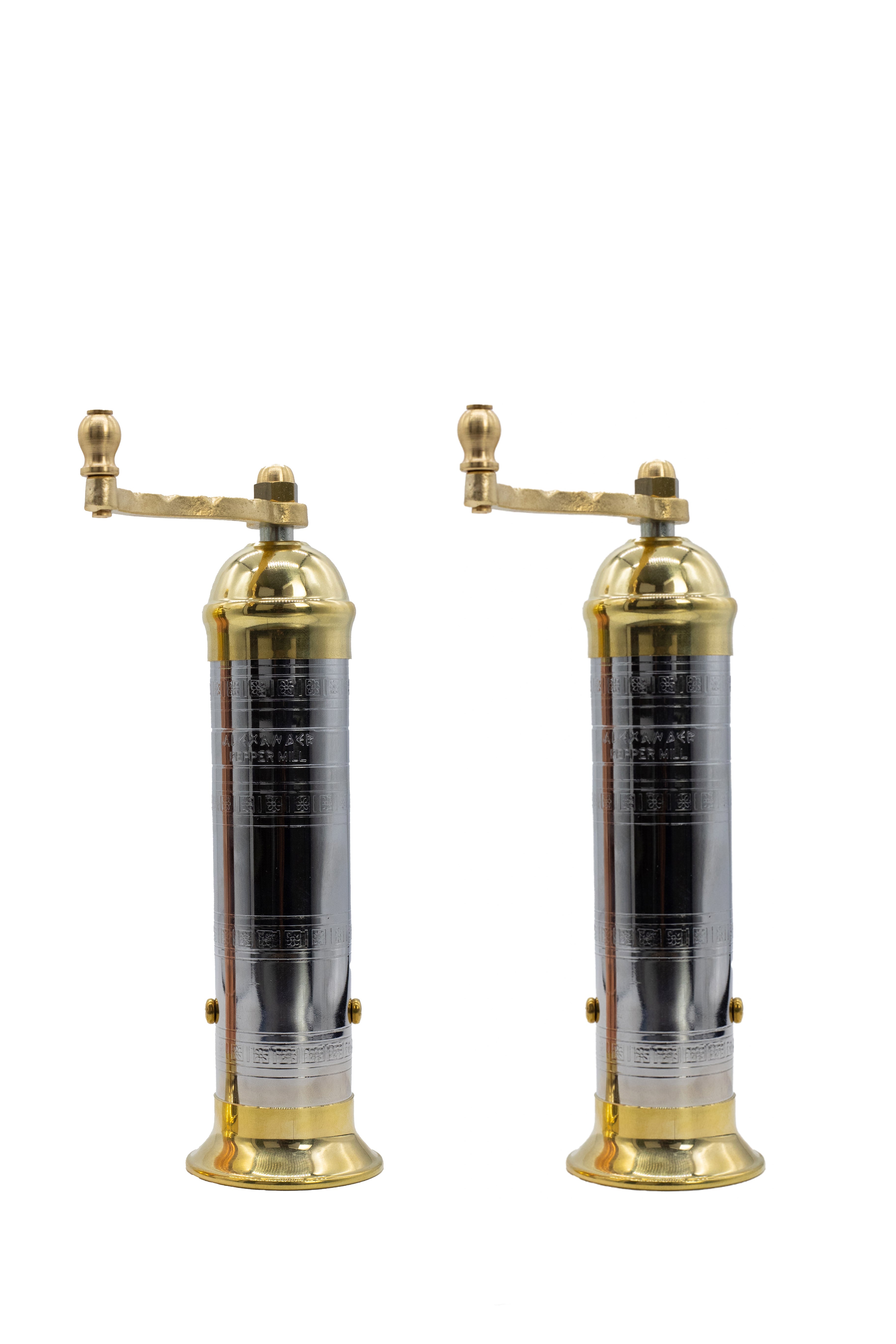 Atlas Chrome Gloss & Polished Brass Salt & Pepper Mills, 20.5cm