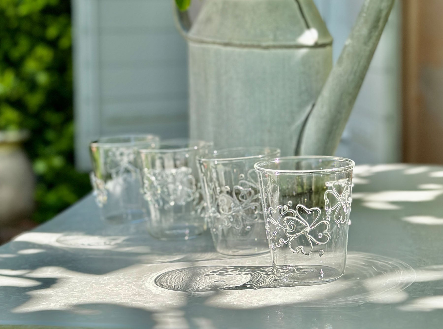 Handblown Clover Pattern Clear Water Glass, 9.5cm